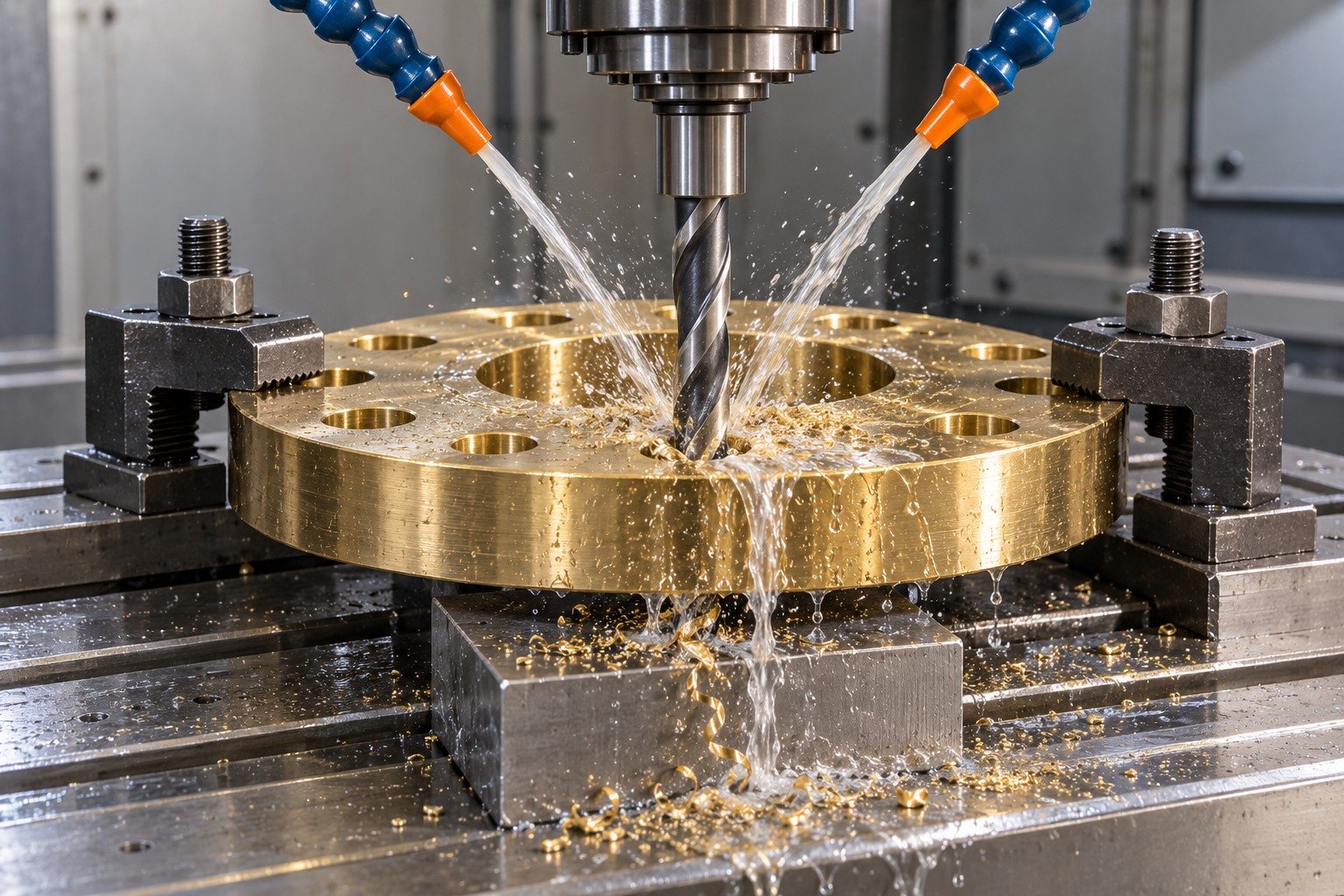 Drilling a brass flange concept — illustrative generated component concept