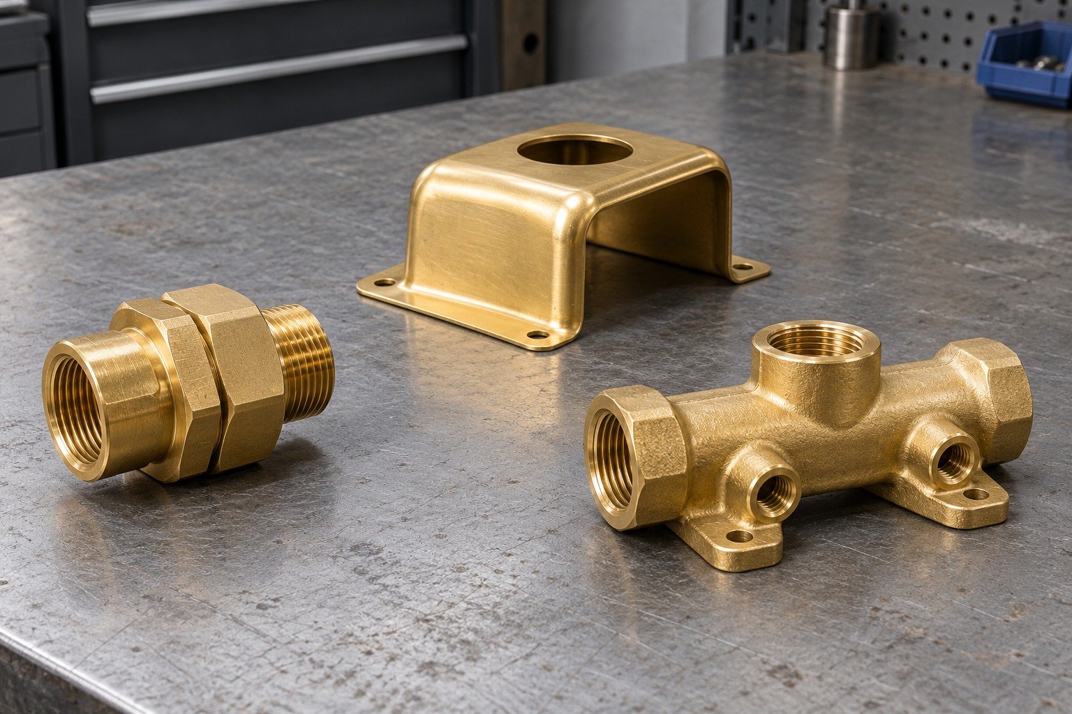 Brass fitting, formed and forged-style concepts — illustrative generated component concept