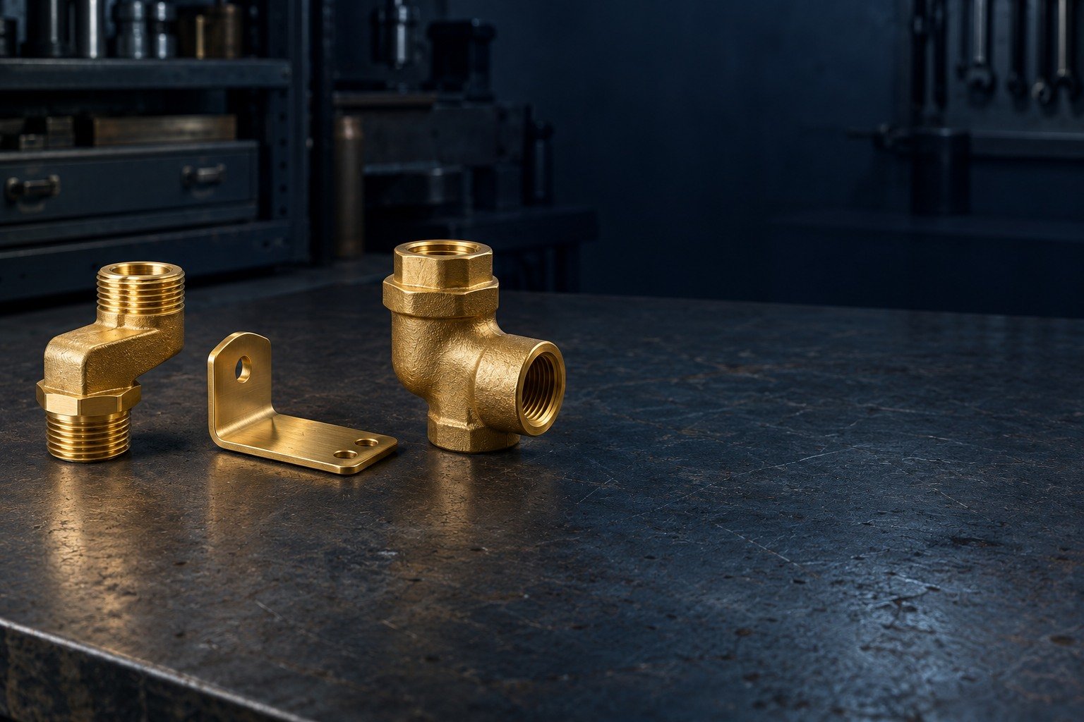 Brass adapter, bracket and valve body concepts — illustrative generated component concept