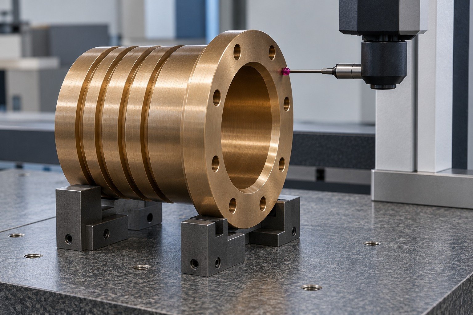 Bronze bearing dimensional inspection concept — illustrative generated component concept