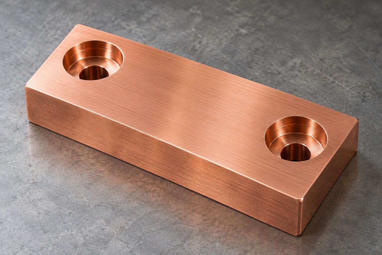 Clean copper contact shoe working face — illustrative generated component concept