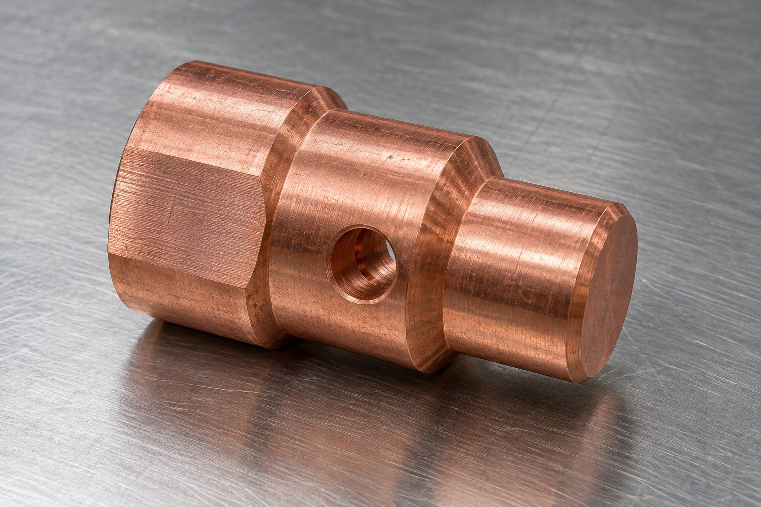 C110 copper reference cross bored contact pin component — illustrative generated component concept