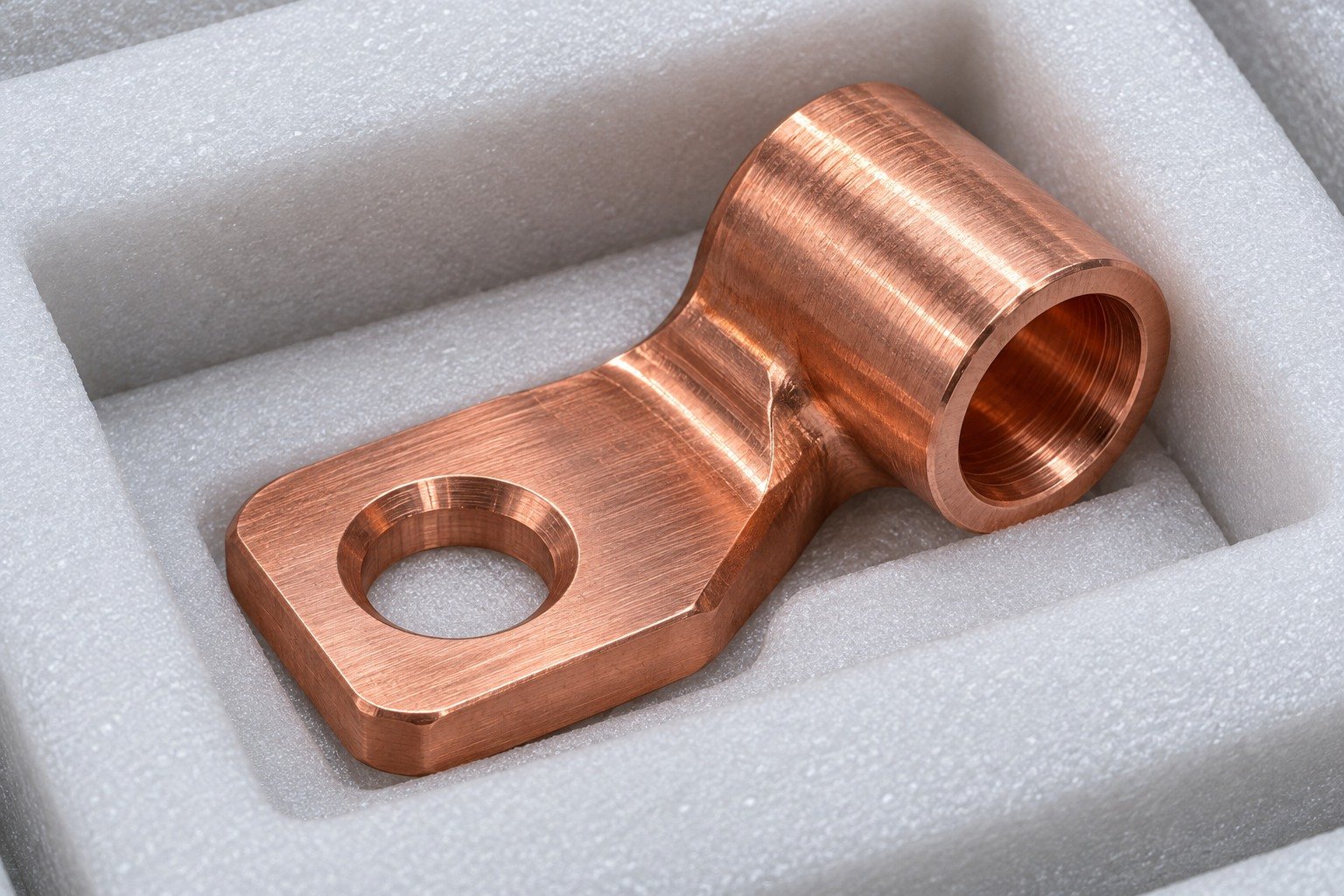 Copper terminal in an individual protective delivery pocket — illustrative generated component concept