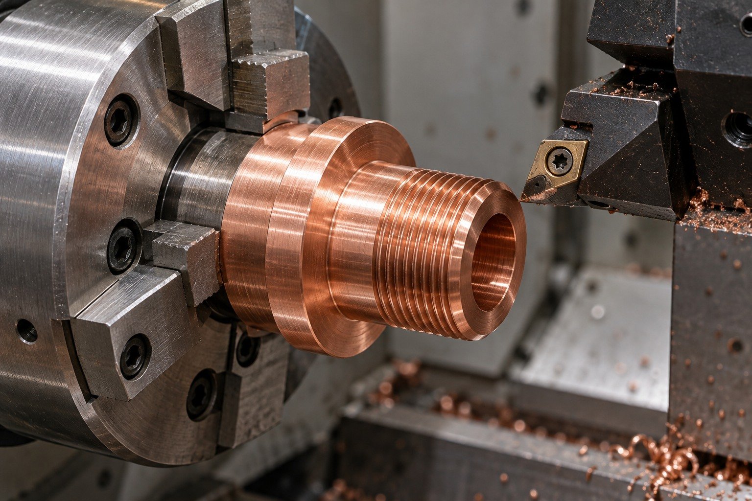 As-machined tellurium copper adapter surface — illustrative generated component concept