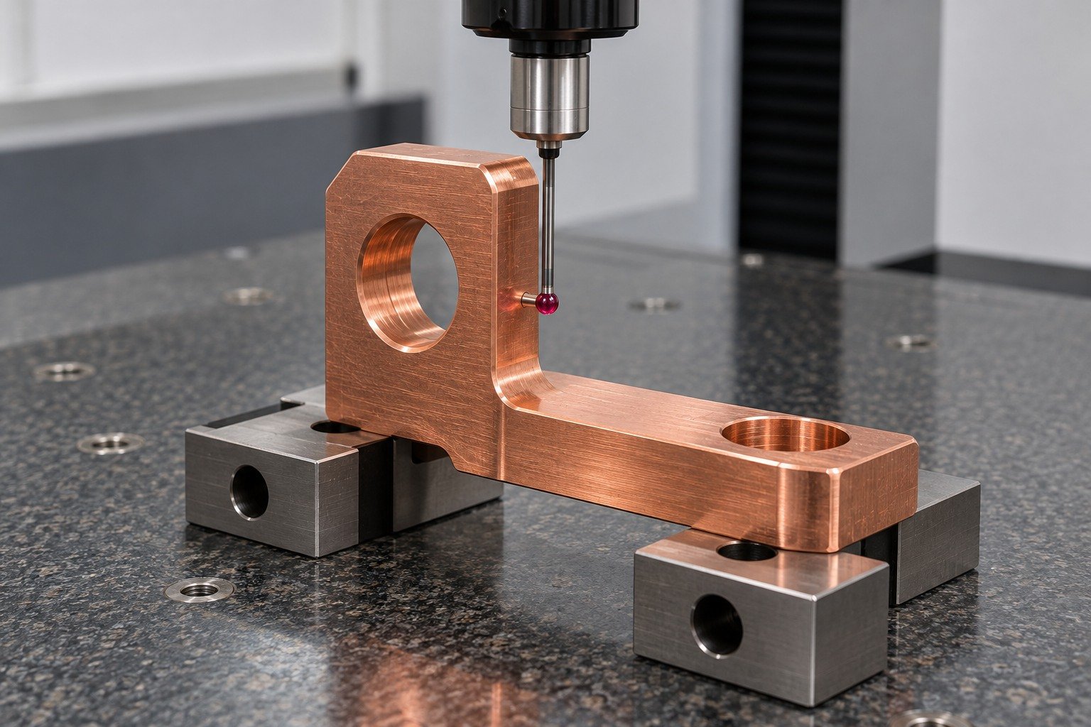 Perpendicular datum inspection of a tellurium copper terminal — illustrative generated component concept