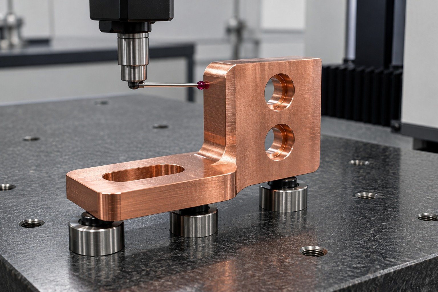 Datum inspection of tellurium copper right angle terminal link — illustrative generated component concept