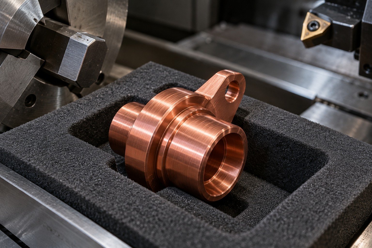 Copper sleeve protected in an individual delivery pocket — illustrative generated component concept