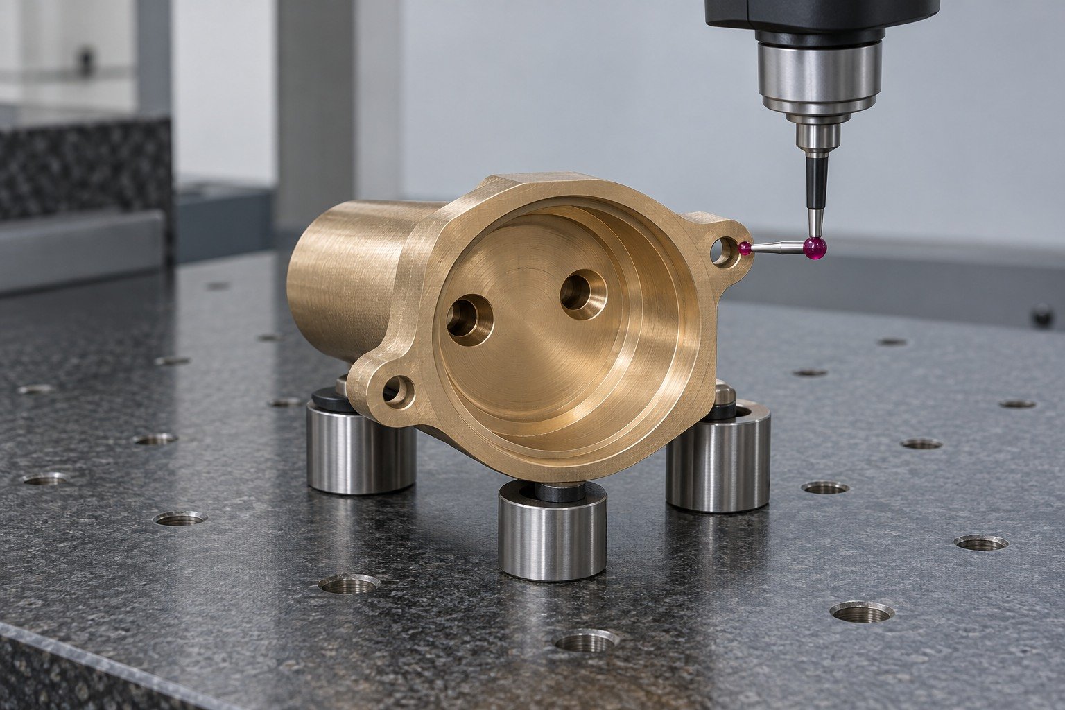 Final dimensional inspection of a copper-alloy connector concept — illustrative generated component concept