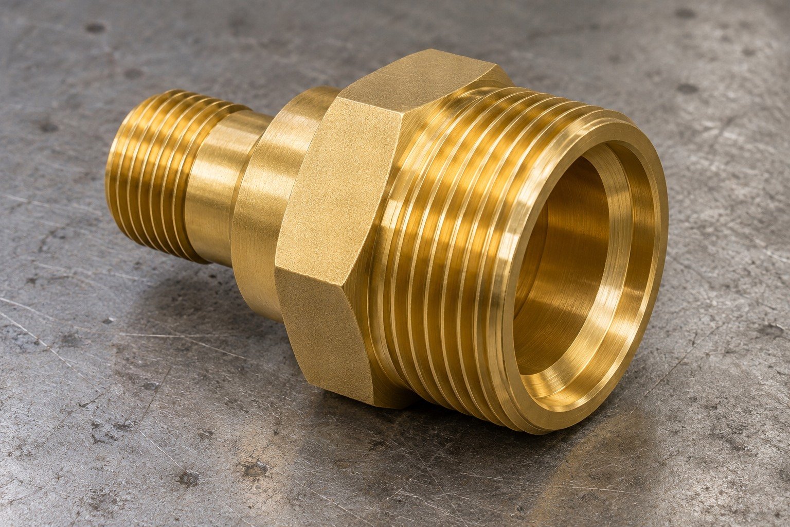 Clean contact faces on a brass fitting-seat concept — illustrative generated component concept