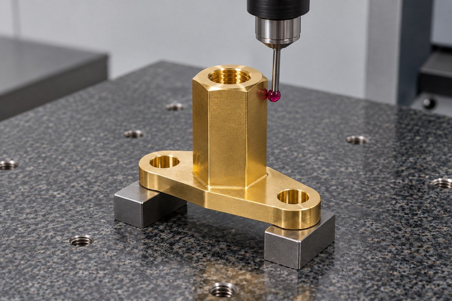 Dimensional inspection of an brass mounting standoff — illustrative generated component concept
