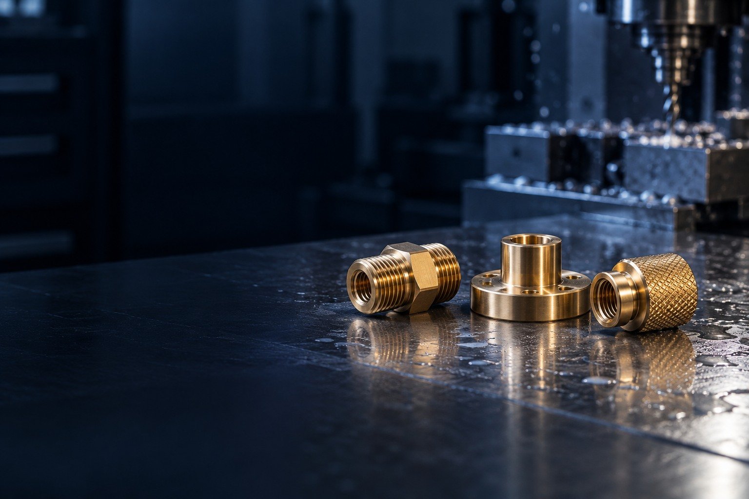 Brass threaded-fitting, spacer and connector concepts — illustrative generated component concept