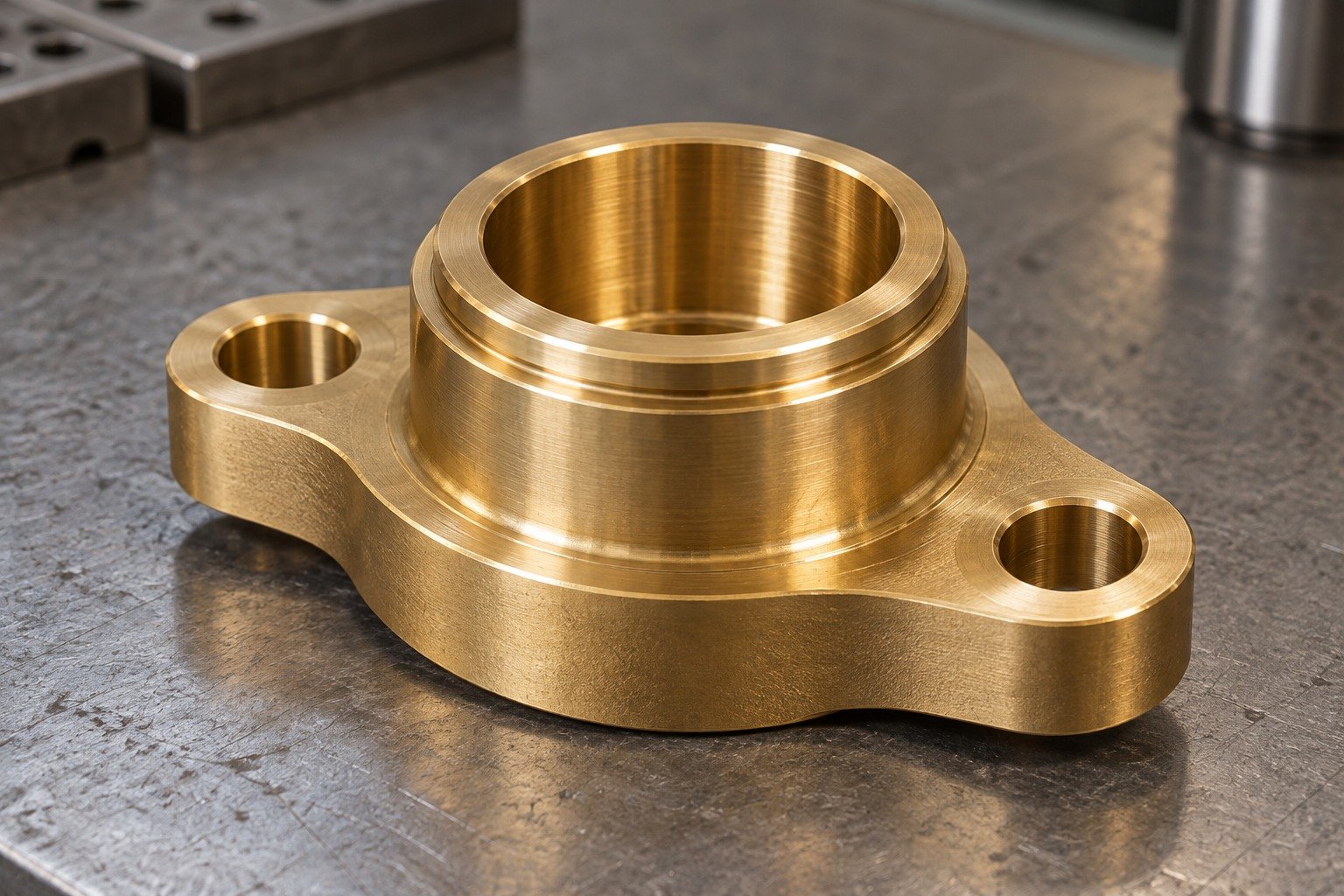 As-machined sealing lands on a brass port-adapter concept — illustrative generated component concept