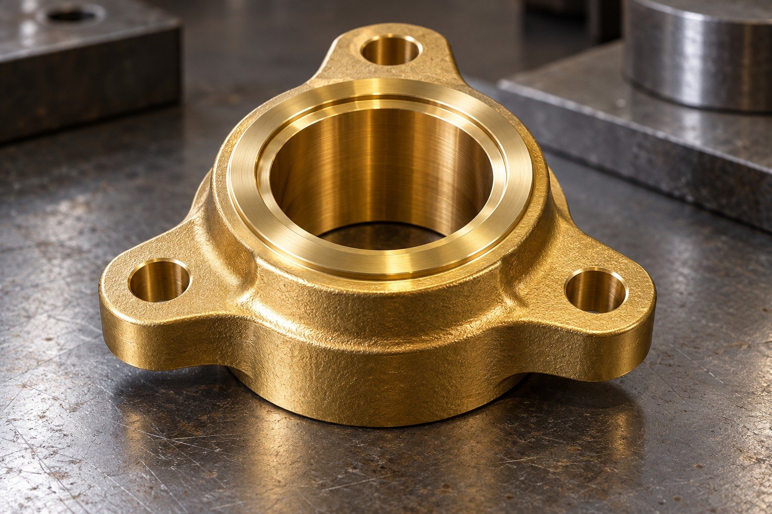 Clean annular sealing land on a brass connector — illustrative generated component concept
