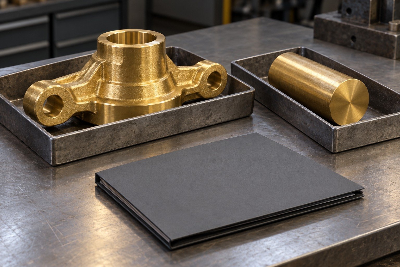 Brass blank and billet with receiving records — illustrative generated component concept
