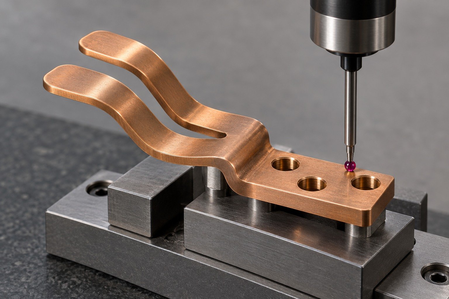Datum inspection of bifurcated contact shoe — illustrative generated component concept