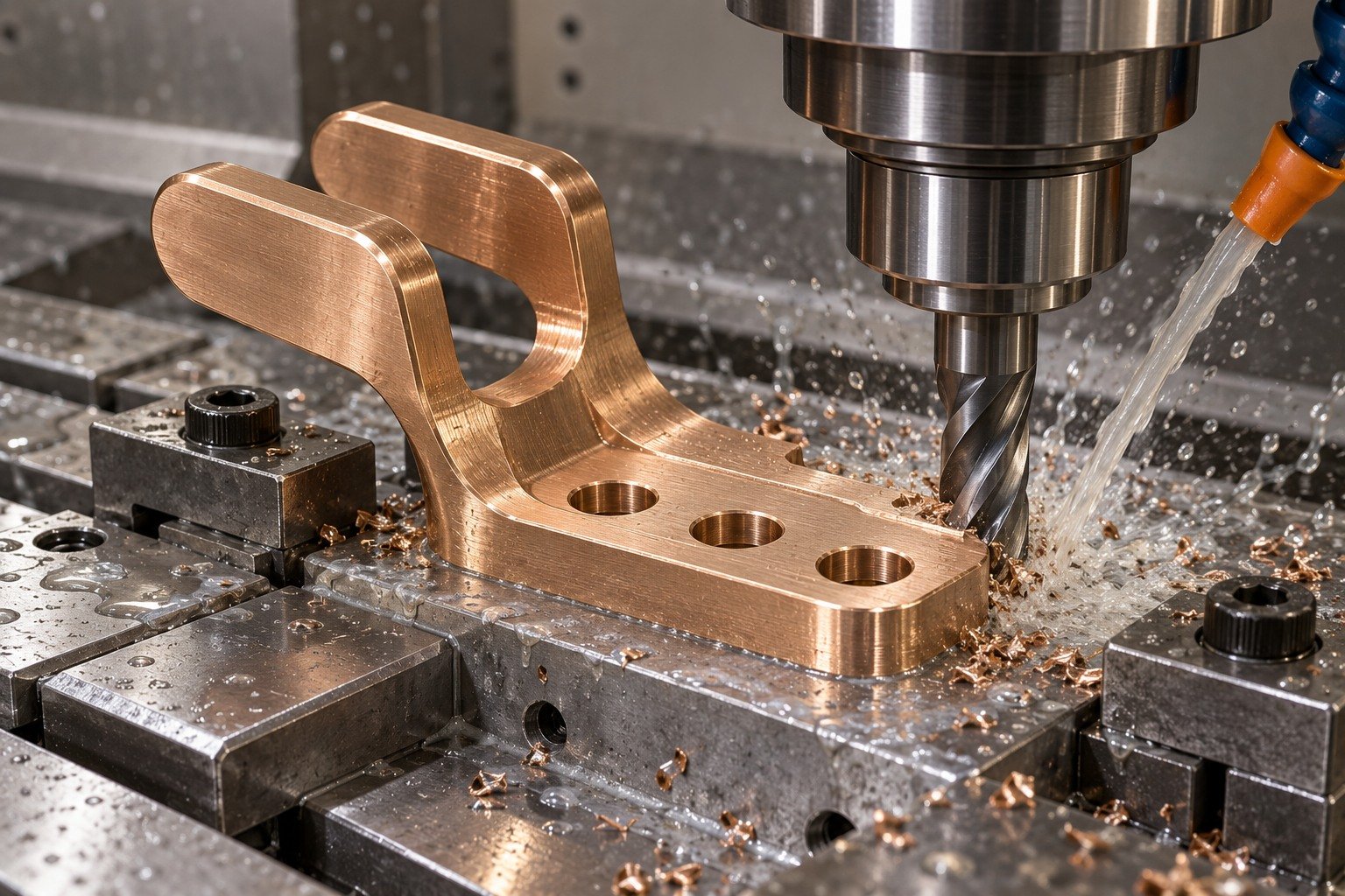 Supported machining review of bifurcated contact shoe — illustrative generated component concept