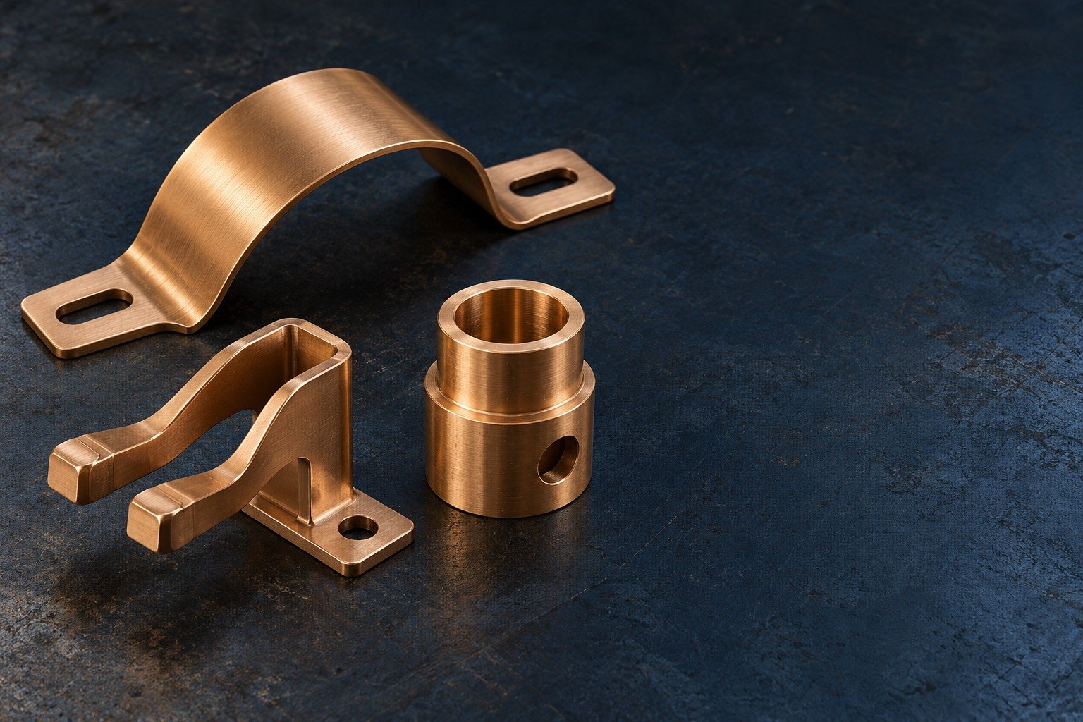 Phosphor-bronze spring blade, contact shoe and sleeve concepts — illustrative generated component concept