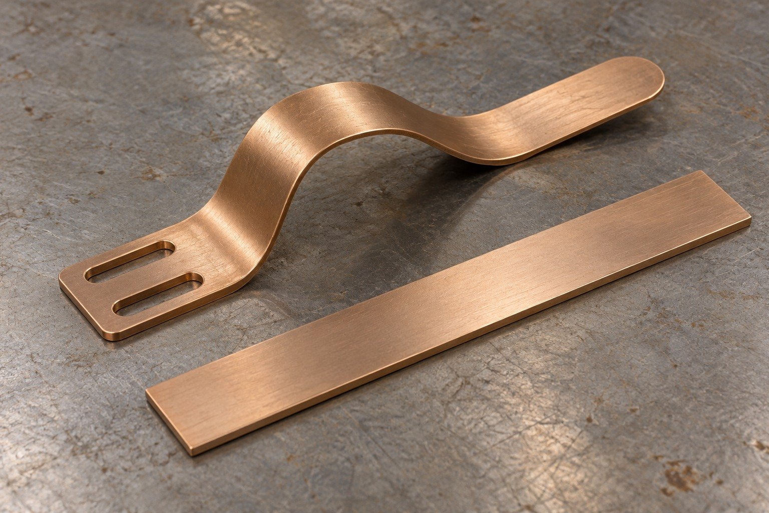 Stock form review for curved spring blade — illustrative generated component concept