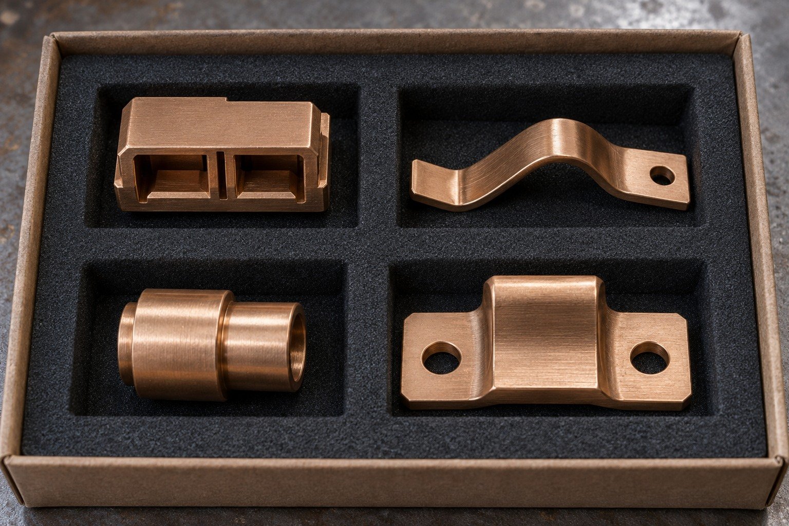 Distinct bronze component concepts in separate packing — illustrative generated component concept