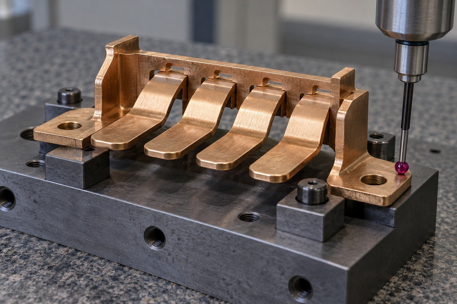 First-sample contact mounting-datum inspection — illustrative generated component concept