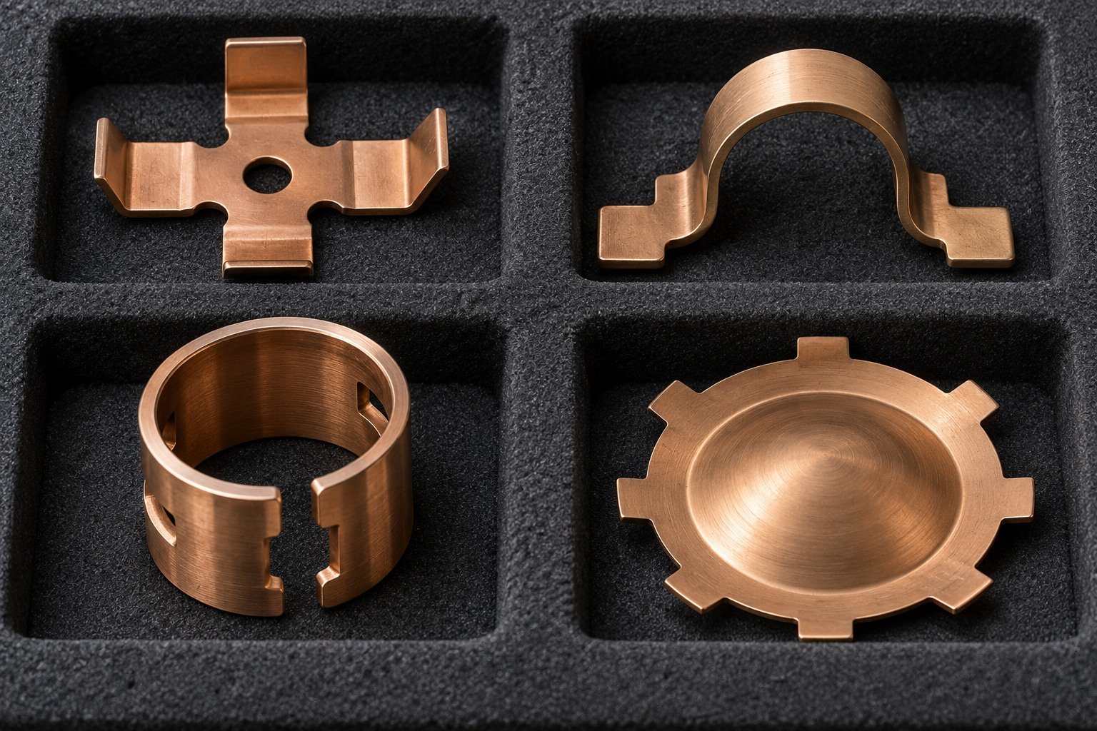 Separate protective packing of distinct bronze concepts — illustrative generated component concept