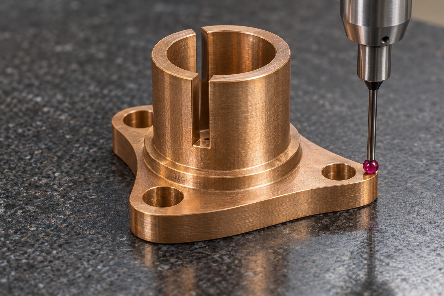 Supported datum inspection of bronze split collar connector — illustrative generated component concept