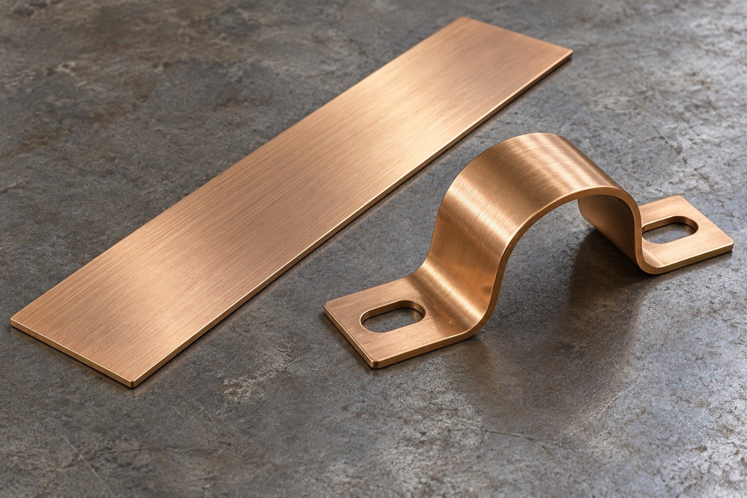 Bronze strip direction and retainer bend concept — illustrative generated component concept