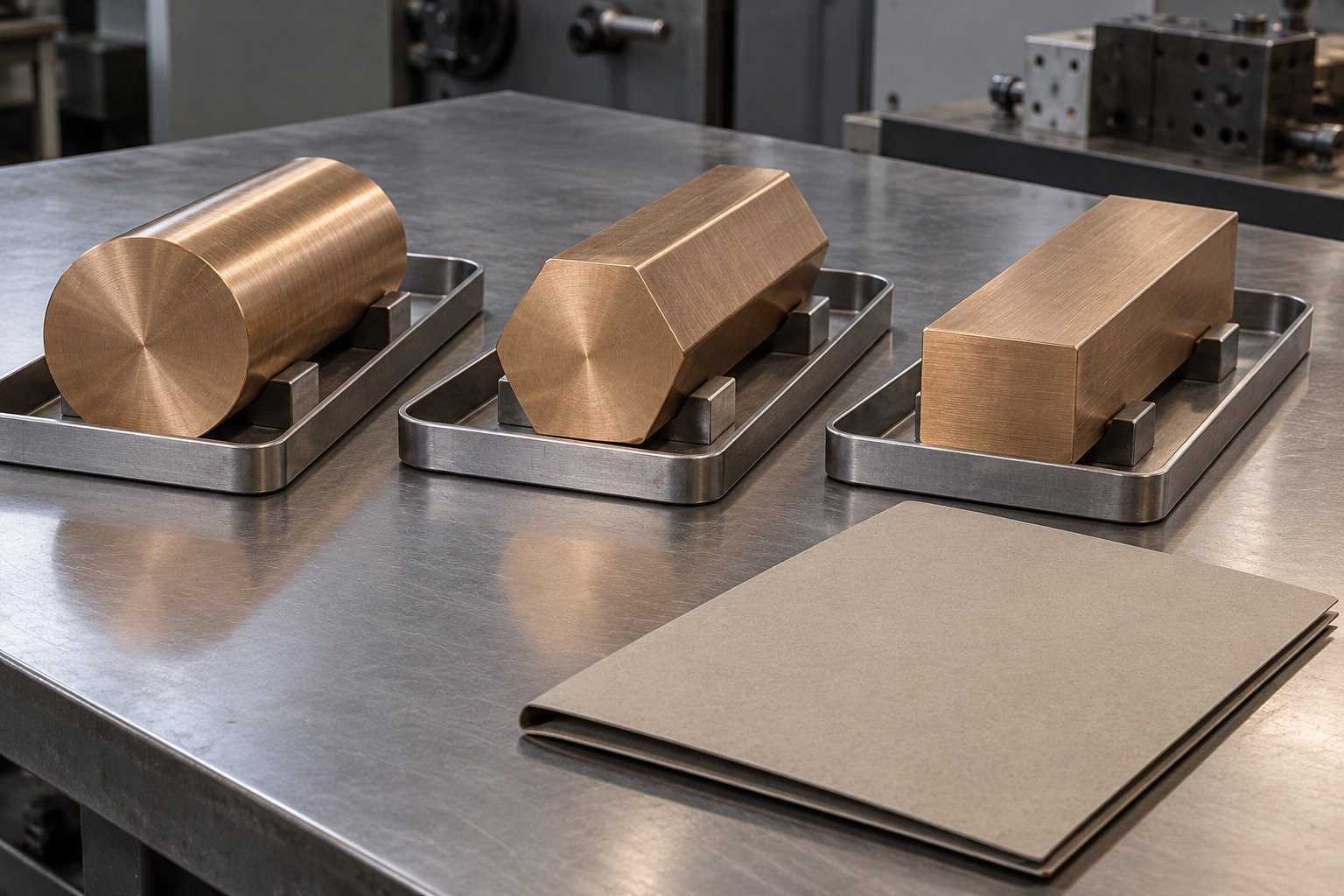 Separated bronze machining stock for lot review — illustrative generated component concept