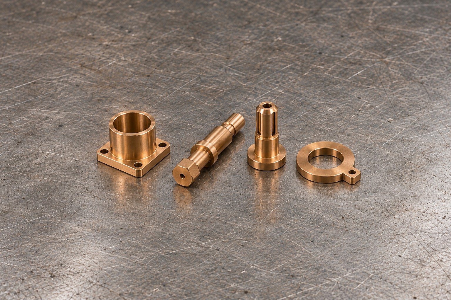 Leaded phosphor-bronze bushing, shaft, valve plunger and thrust-washer concepts — illustrative generated component concept