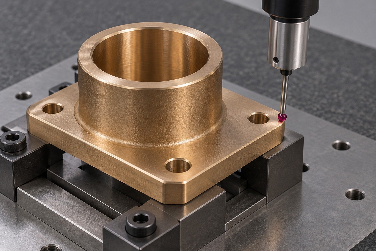 First-sample bronze bushing datum inspection — illustrative generated component concept