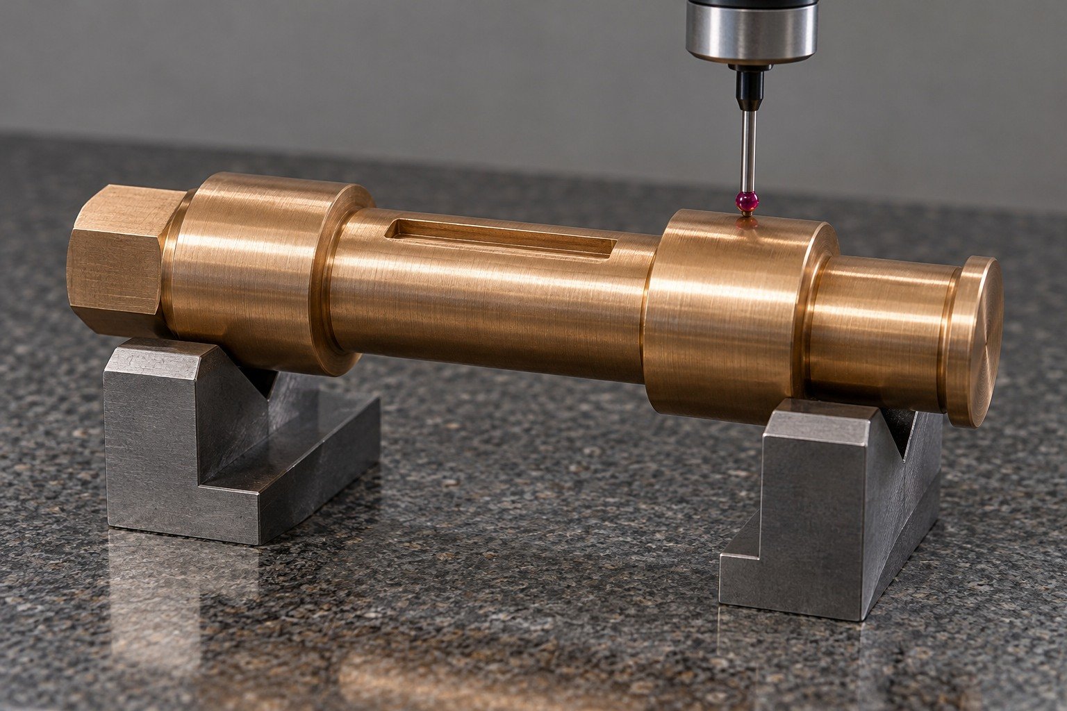 Datum inspection of bronze hex drive shaft — illustrative generated component concept