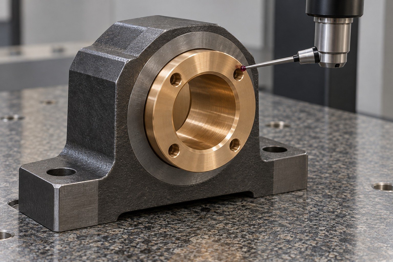 Bronze bushing and demonstration housing measurement concept — illustrative generated component concept