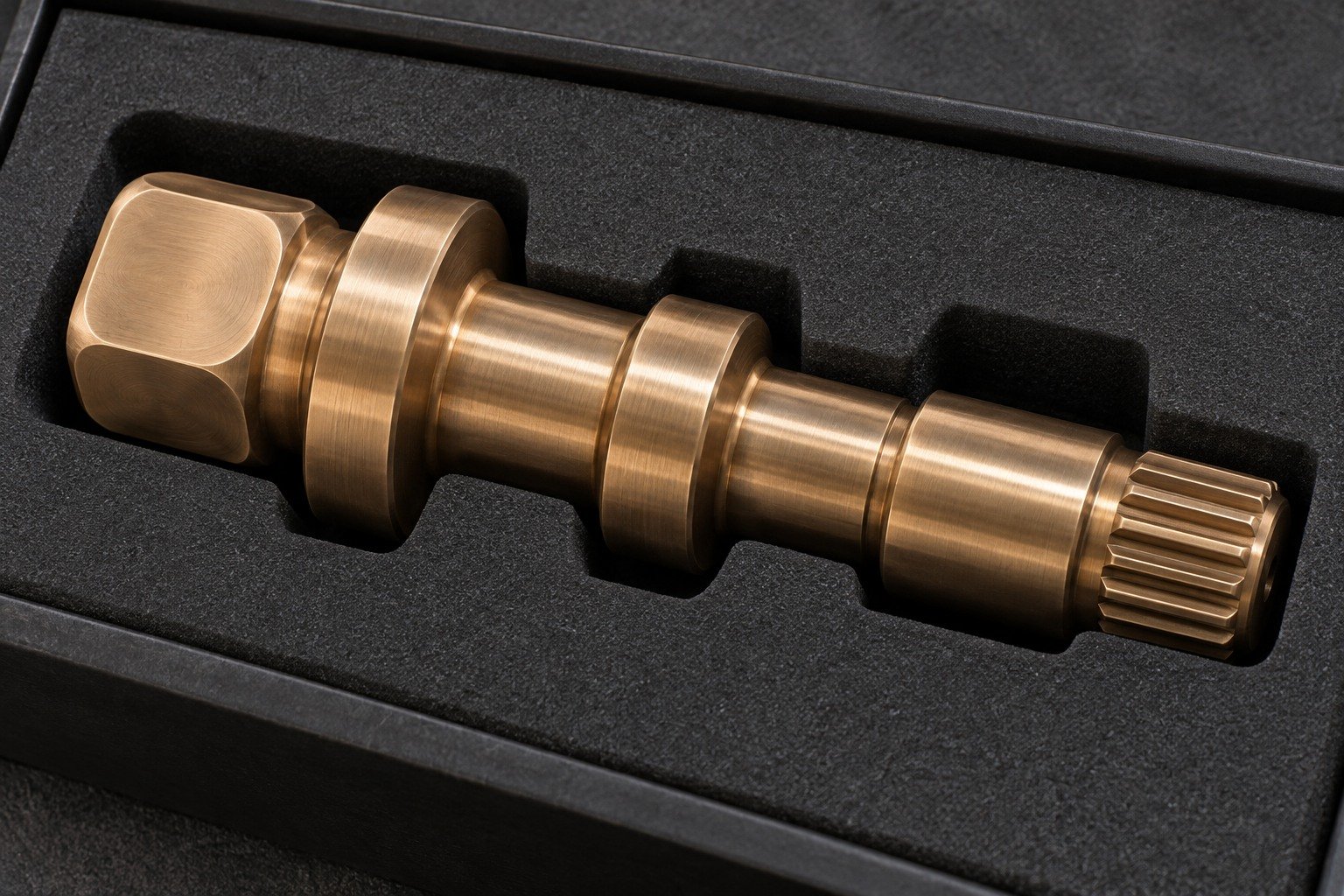 Bronze shaft in separate protective packing — illustrative generated component concept
