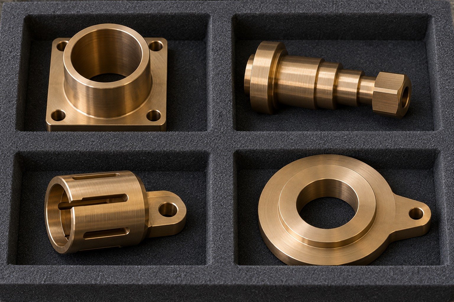 Separate packing of distinct bronze machined-component concepts — illustrative generated component concept
