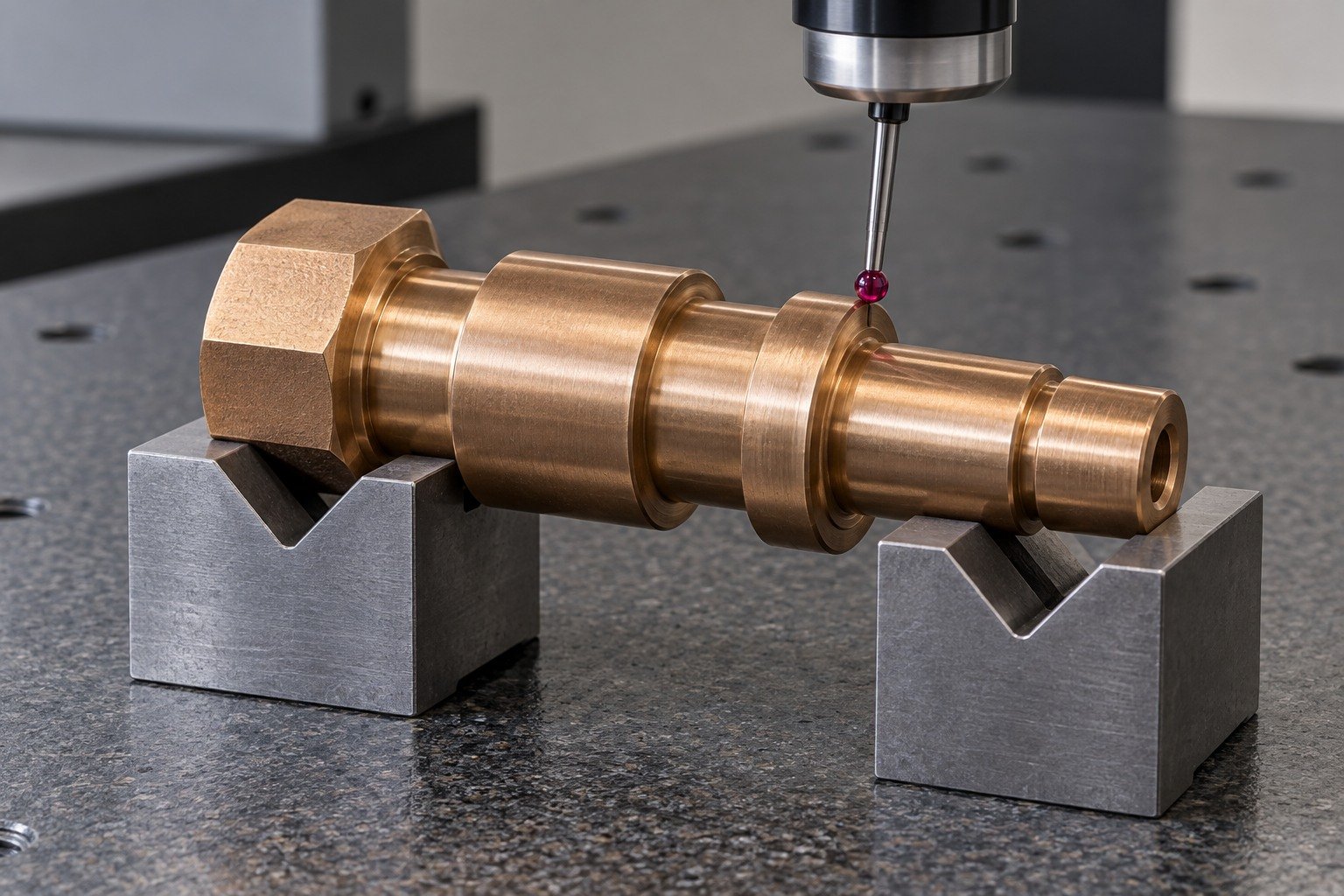 Final bronze shaft shoulder inspection — illustrative generated component concept