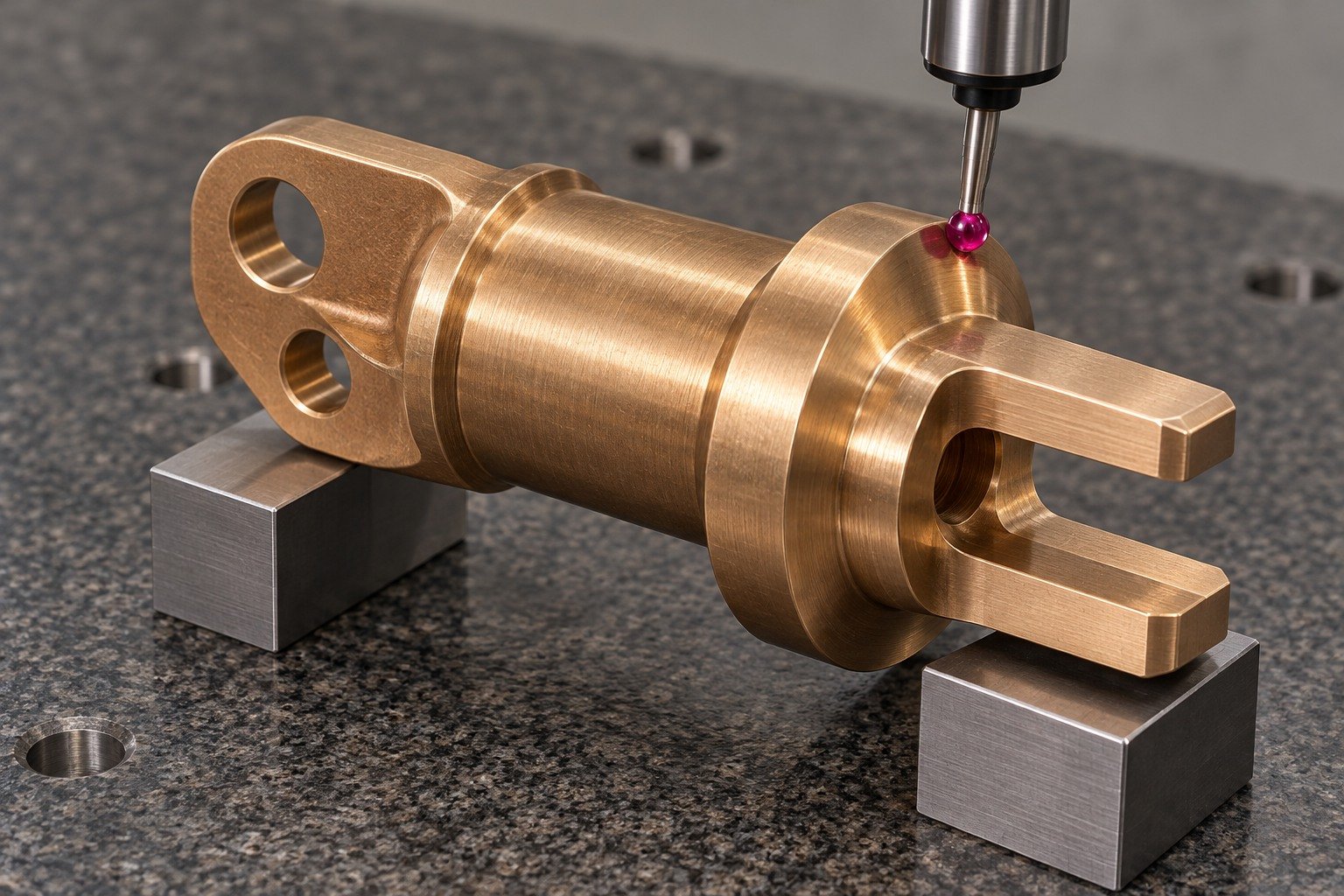 Datum inspection of bronze slotted valve plunger — illustrative generated component concept