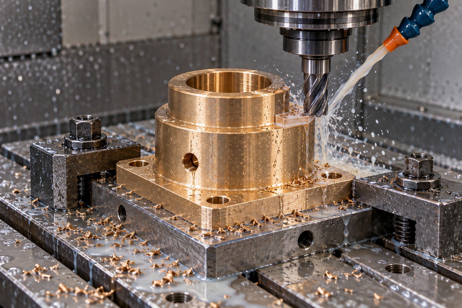 Supported milling review of bronze square flange bushing — illustrative generated component concept
