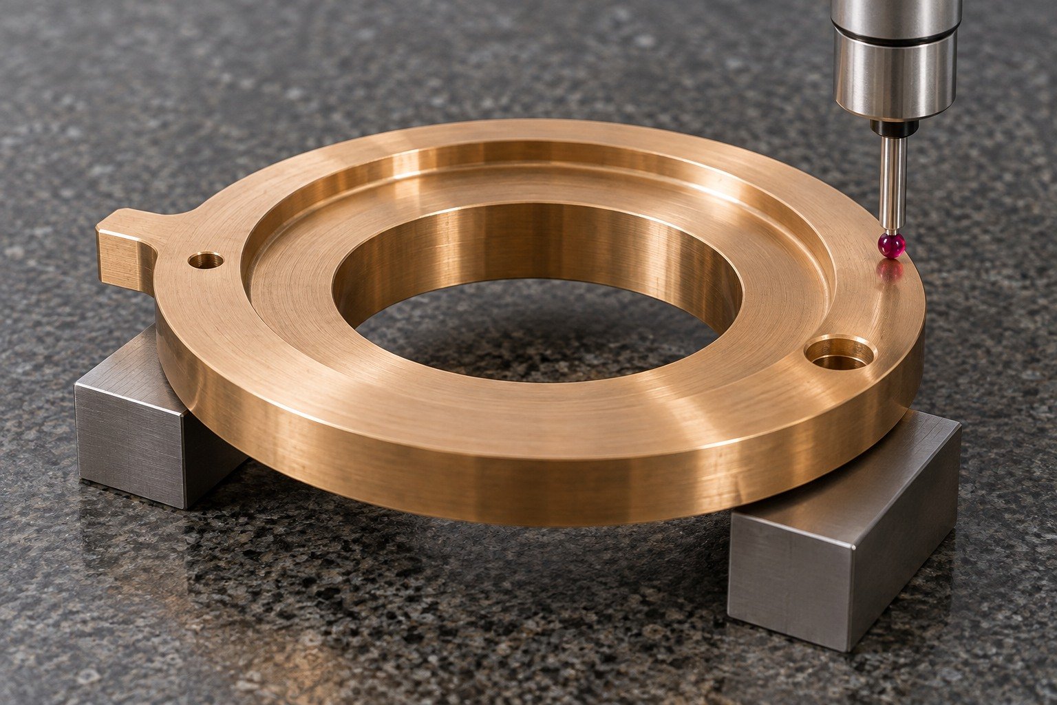 Datum inspection of bronze tabbed thrust washer — illustrative generated component concept