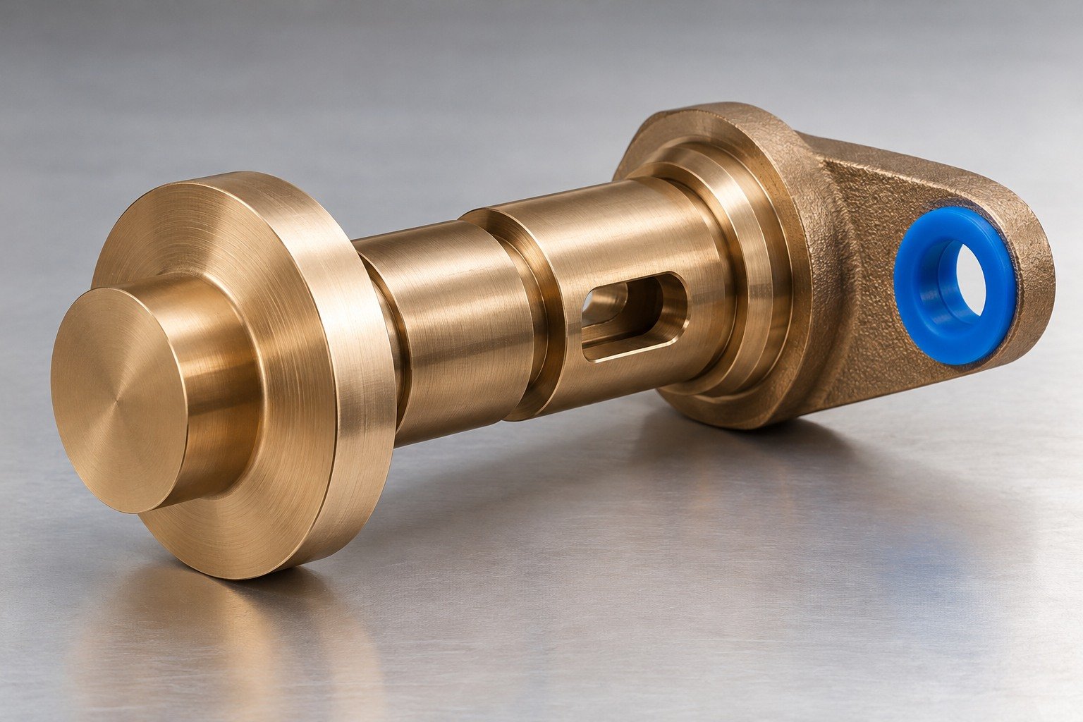 Bronze valve working shoulder and protected handling face — illustrative generated component concept