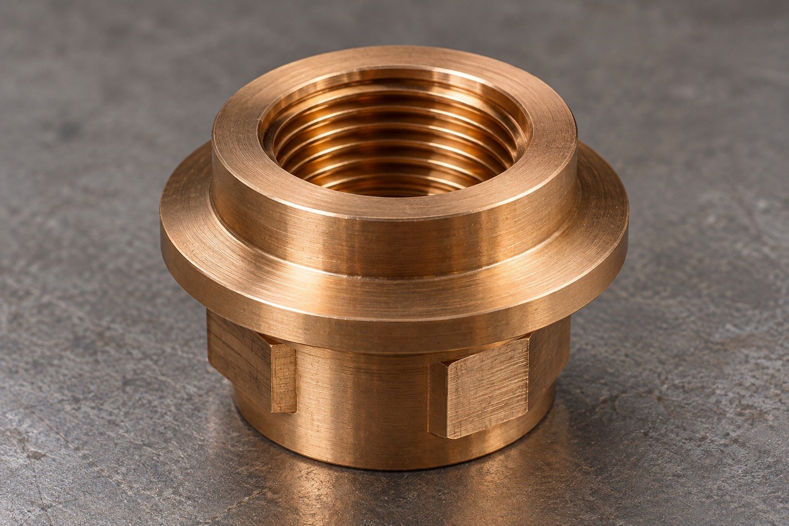Bronze valve insert thread and sealing shoulder concept — illustrative generated component concept