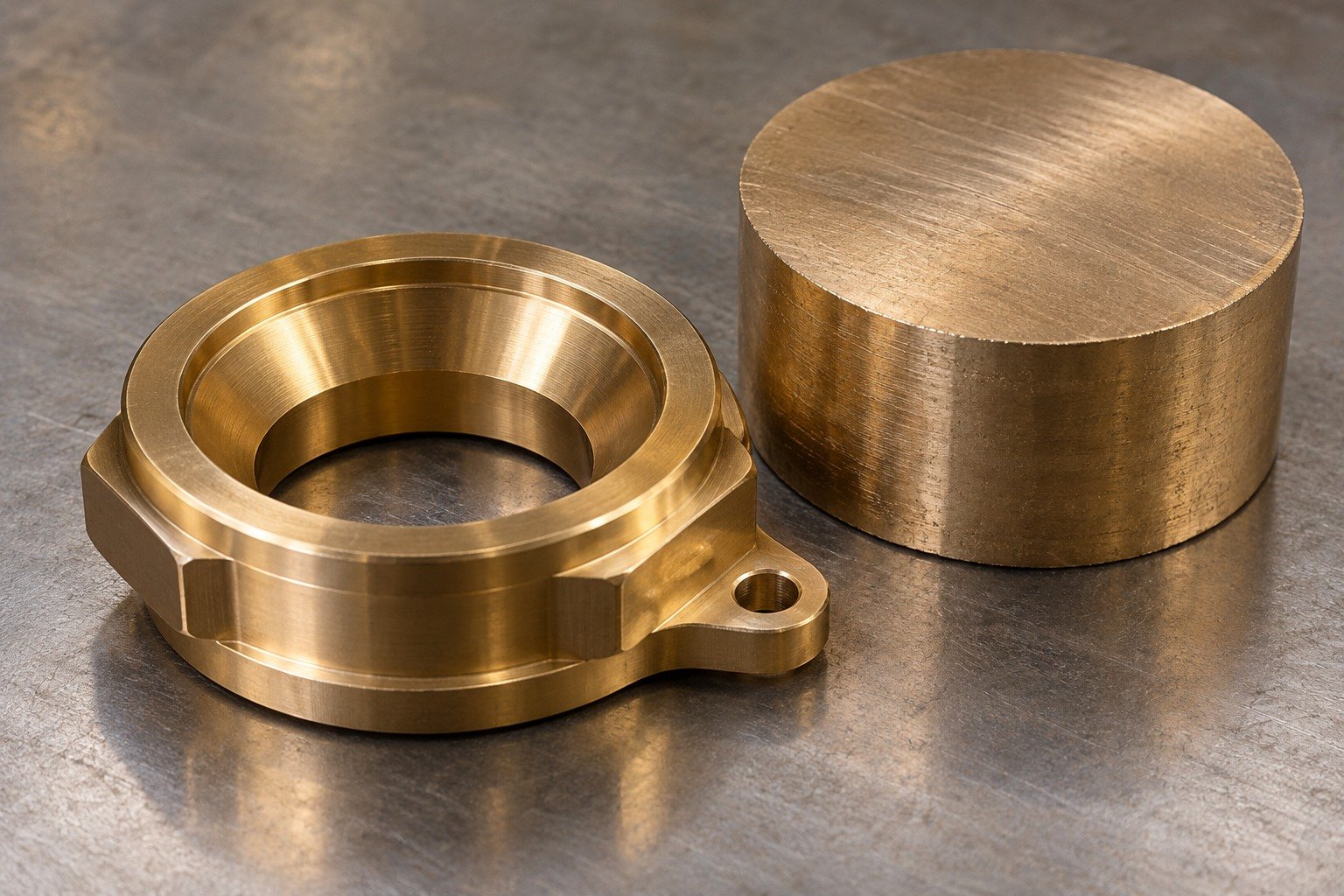 Bronze conical valve seat and separate machining blank — illustrative generated component concept