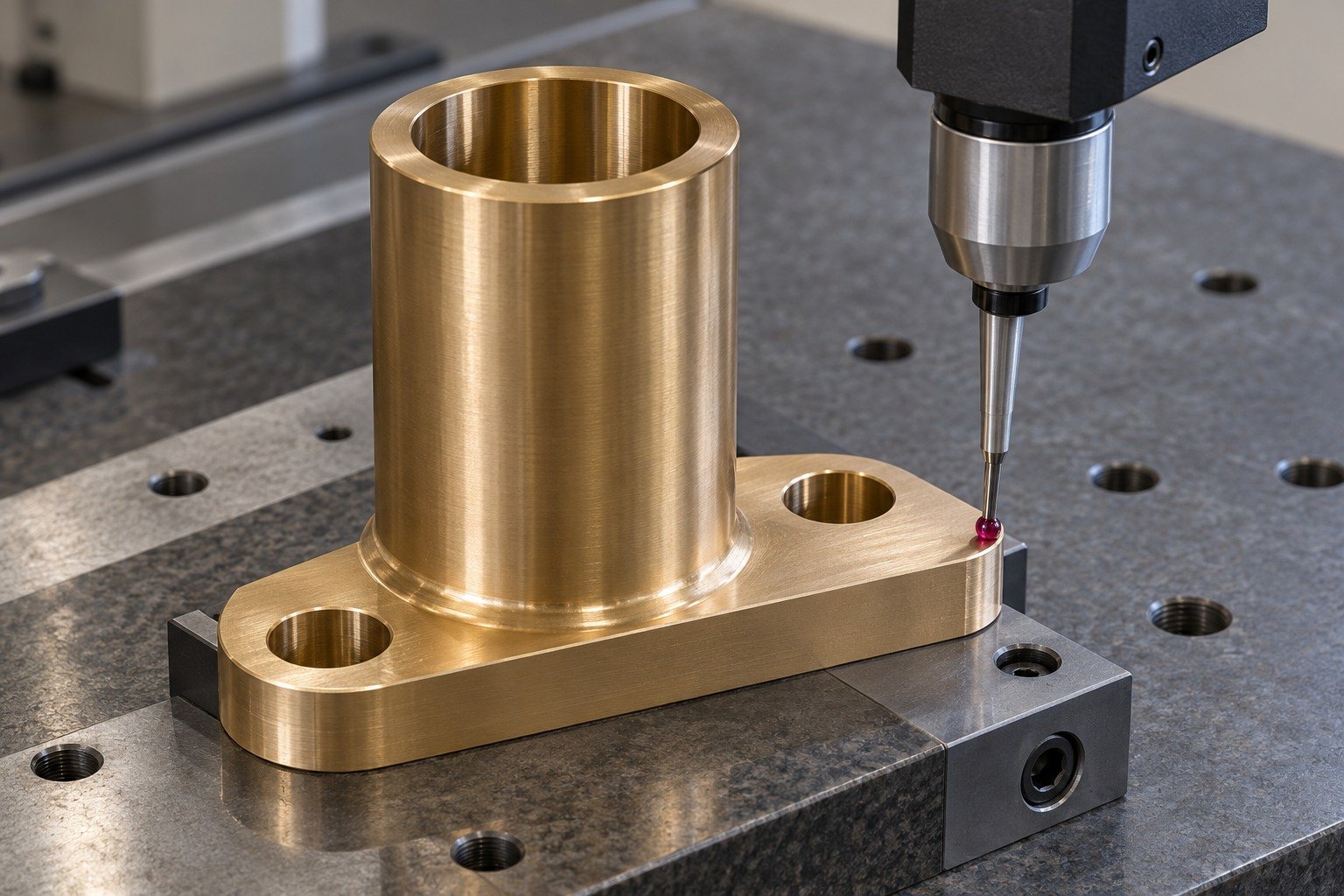 First-sample bronze valve-guide datum inspection — illustrative generated component concept