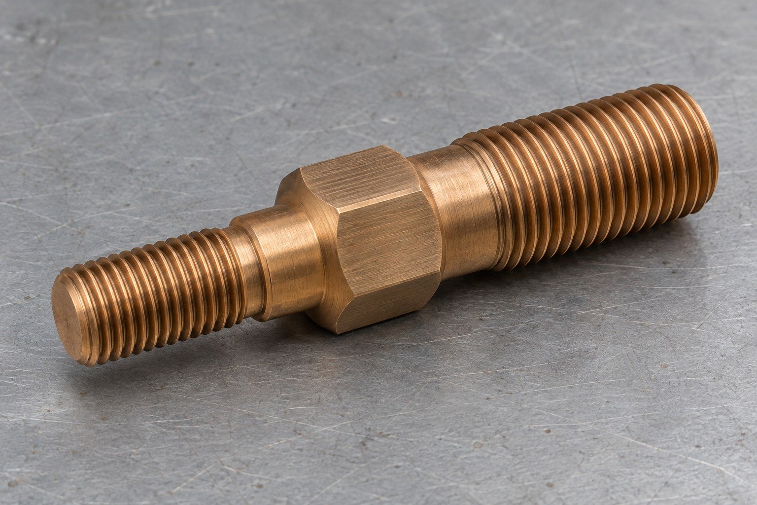 Silicon-bronze stud thread-exit surface concept — illustrative generated component concept
