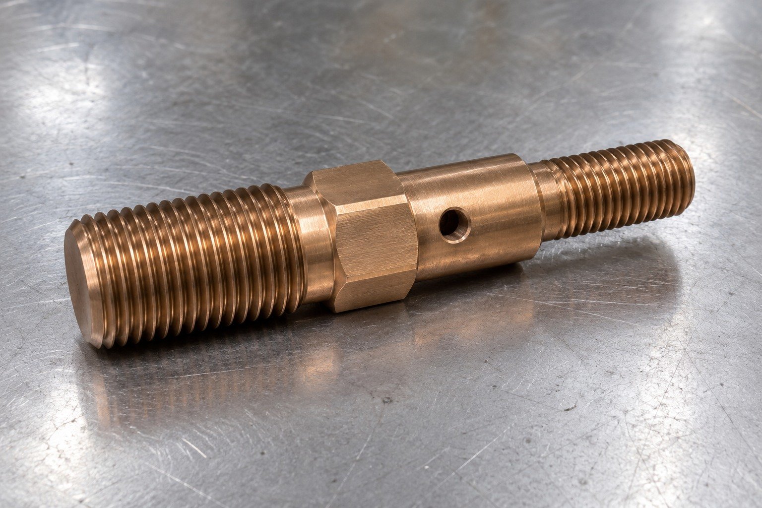 Silicon-bronze cross drilled stud concept — illustrative generated component concept