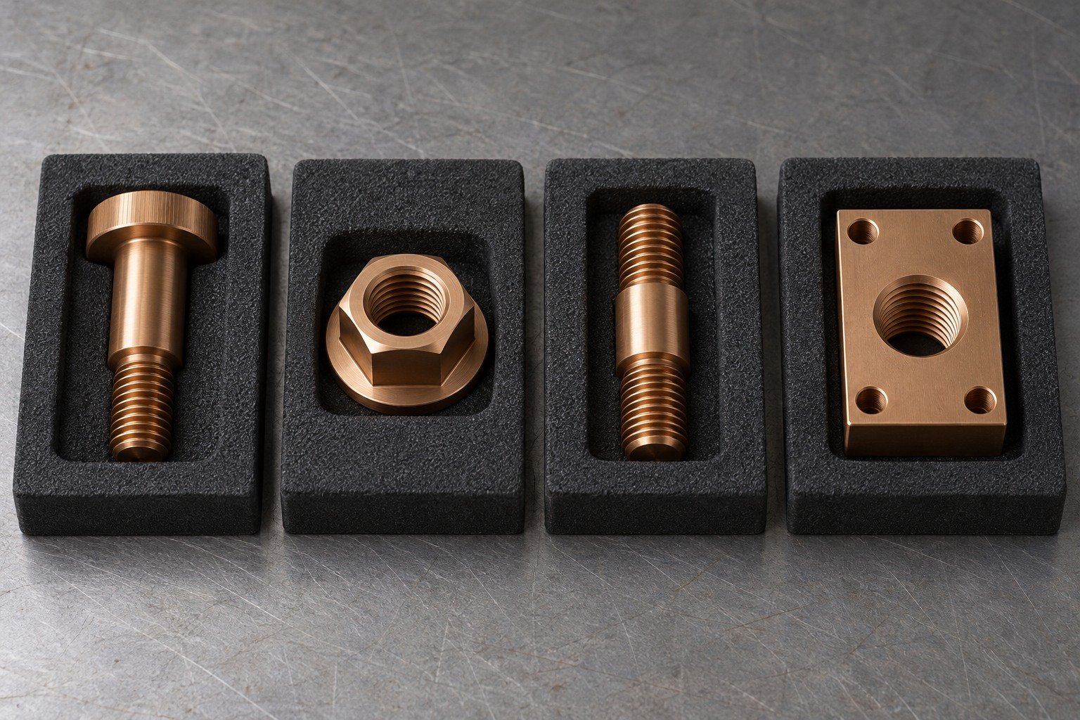 Separate protective packing of silicon-bronze fastener concepts — illustrative generated component concept