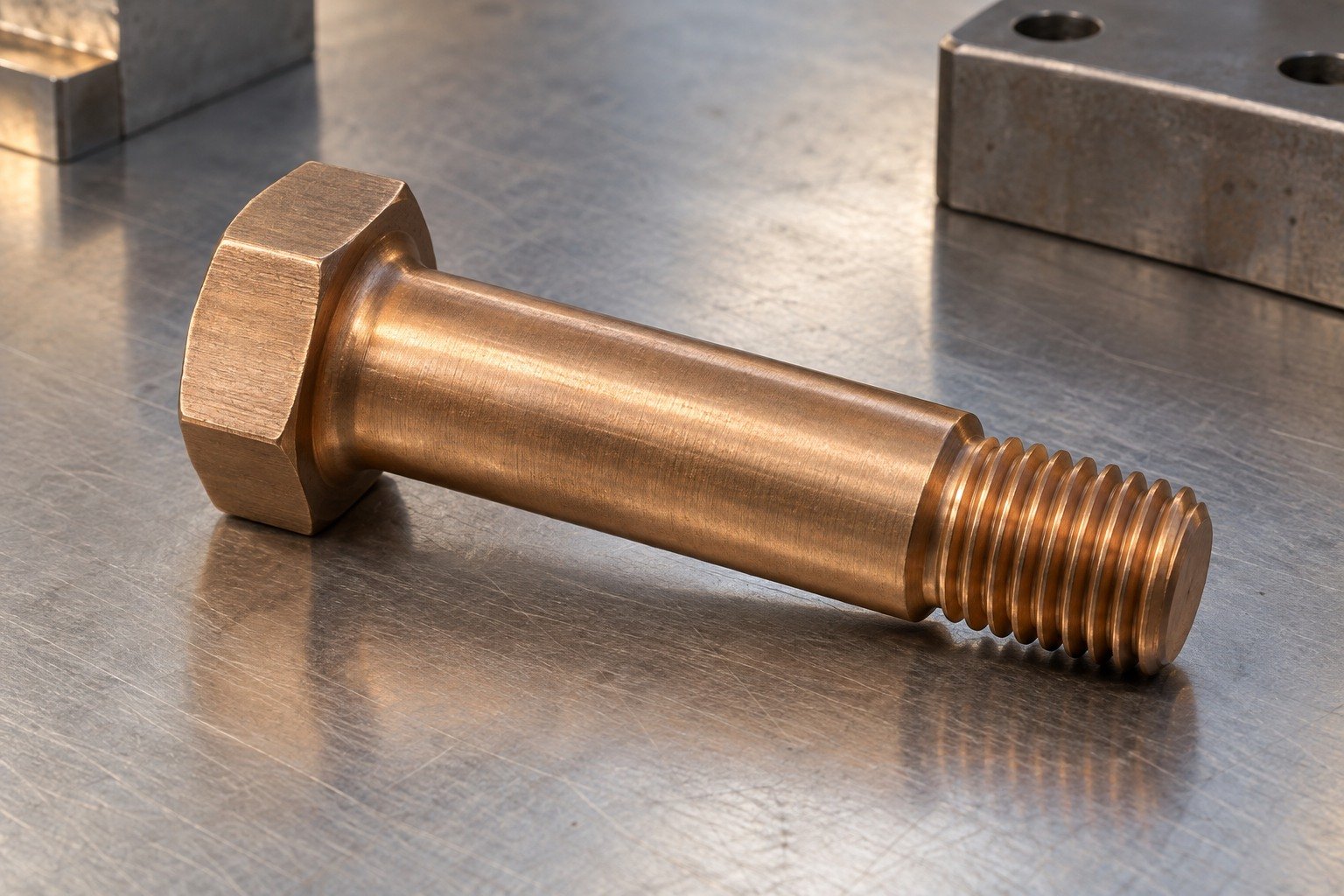 Silicon-bronze shouldered bolt concept — illustrative generated component concept