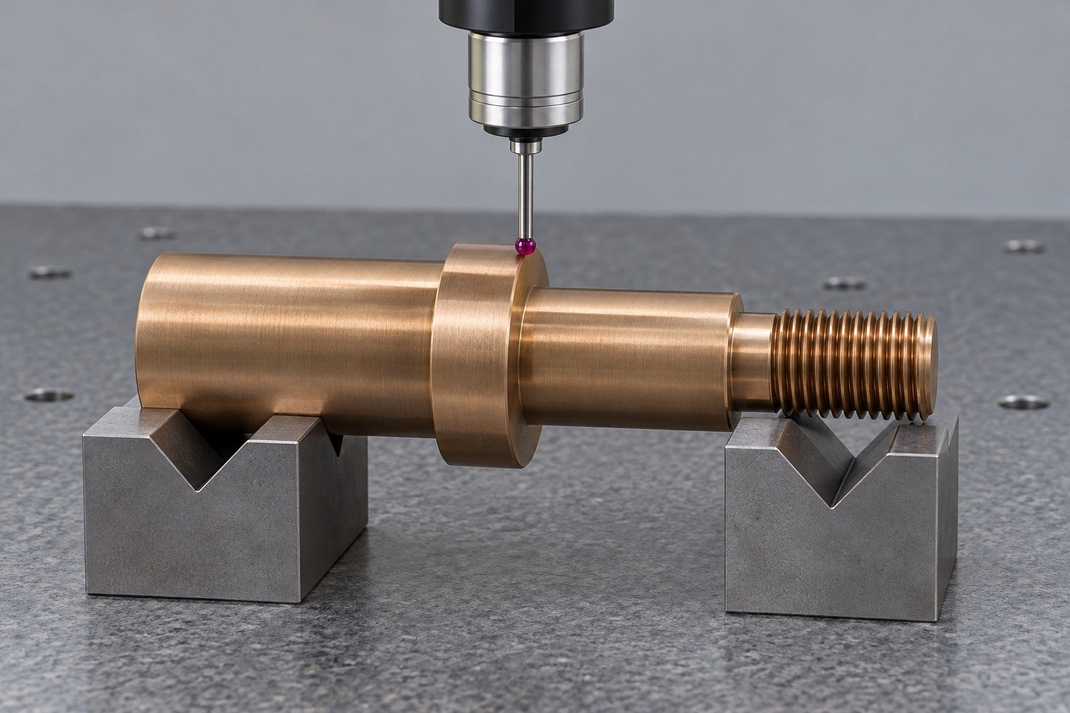 Final silicon-bronze stud shoulder inspection — illustrative generated component concept