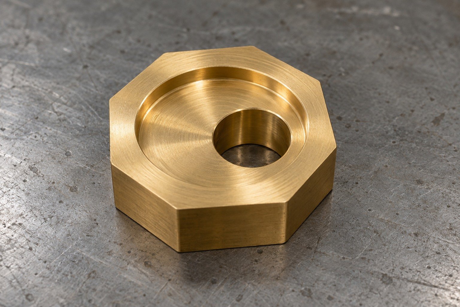 Clean brass insert seat with accepted machining lines — illustrative generated component concept