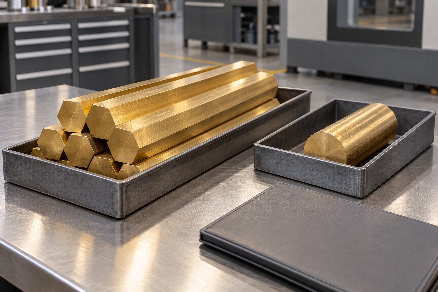 Separate brass stock and receiving-document folder — illustrative generated component concept