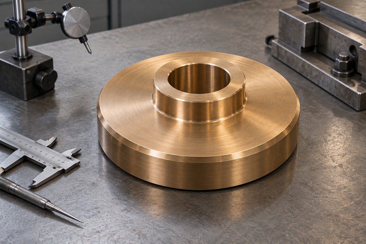 As-machined tin-bronze gear-blank surface — illustrative generated component concept